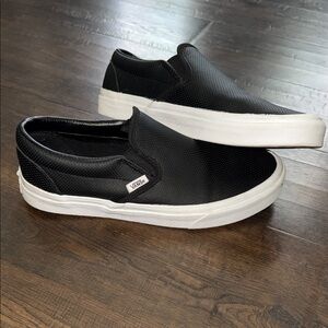 Vans Men's Black and White Slip-On Loafers
